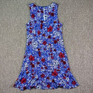 Tommy Bahama Blue Floral Sleeveless Midi Dress S/P Petite Zip Back
